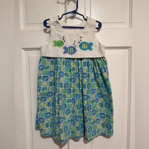 Vintage 1990s Girls Fish Appliqué Embroidered Spring Summer Dress Size 6